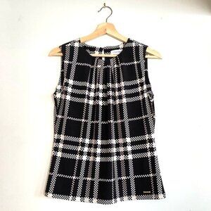nwot CALVIN KLEIN plaid business shell blouse black white tan